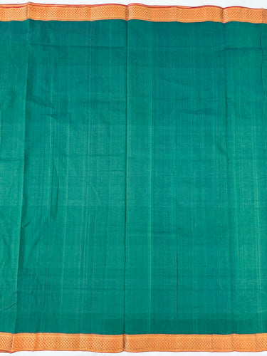 Handwoven Mangalgiri Cotton Saree | Peacock Blue Green | Gold Zari | Handwoven | Ships from California